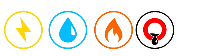 electricity, water, gas, oil Logo